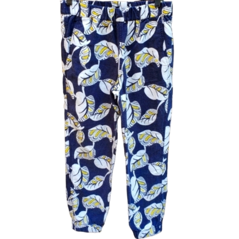 J. CREW Seaside Tropical Frond Jogger Pants 2 Small Navy Linen Blend Joggers - Picture 2 of 7
